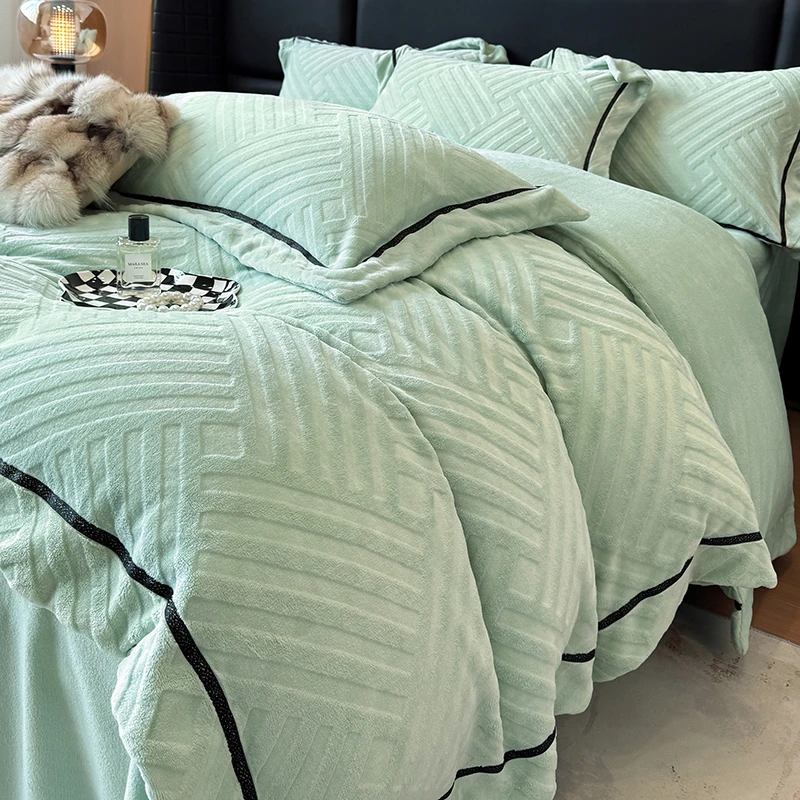 A类-高端轻奢四件套加厚高克重双面绒工艺款牛奶绒四件套床上套件