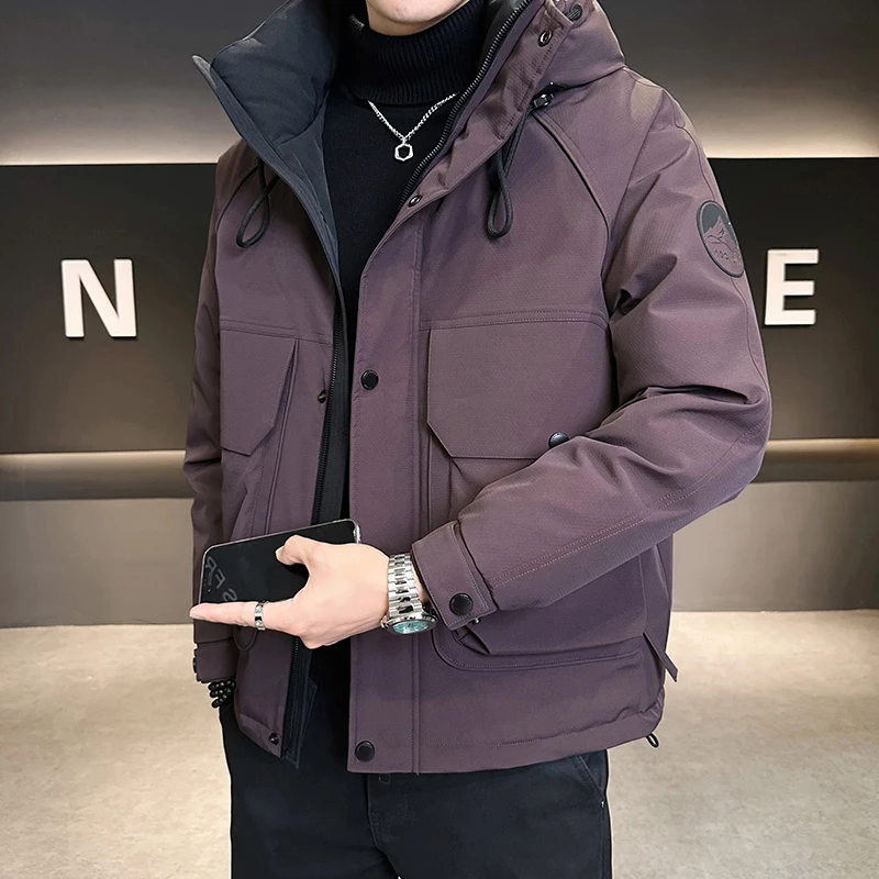 工装户外防风保暖90白鸭绒冲锋衣冬季新款连帽加厚男士羽绒服外套