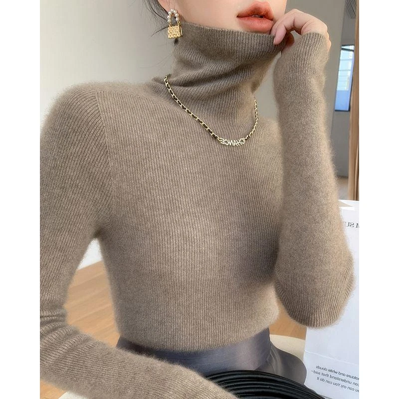 立领高档针织衫高领秋冬季新款修身显瘦毛衣女打底堆堆领长袖针织