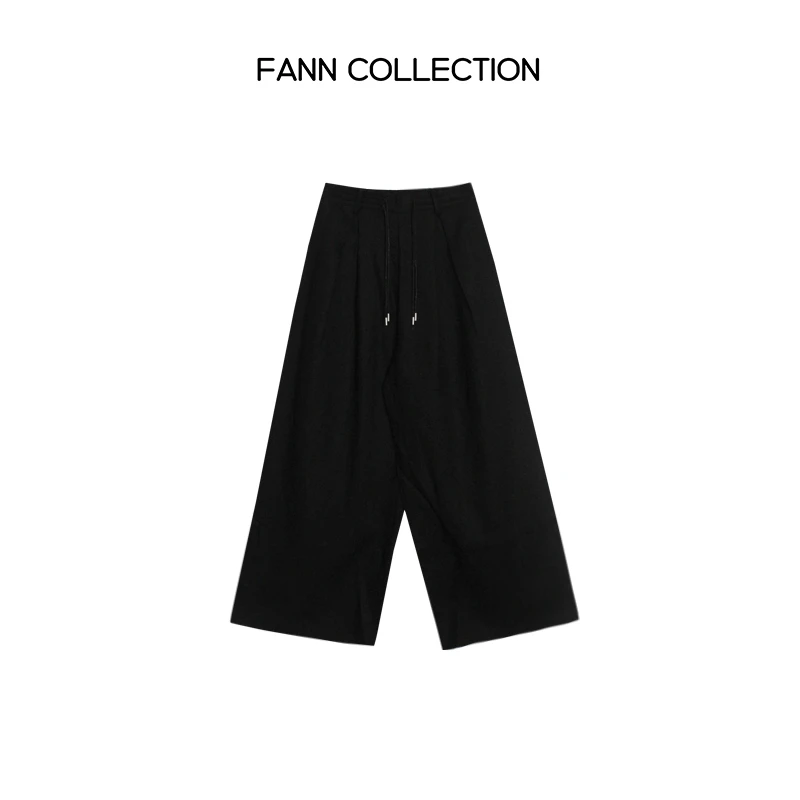 饭饭FANN COLLECTION 松墨 100亚麻慵懒风休闲抽绳阔腿裤FANNB056