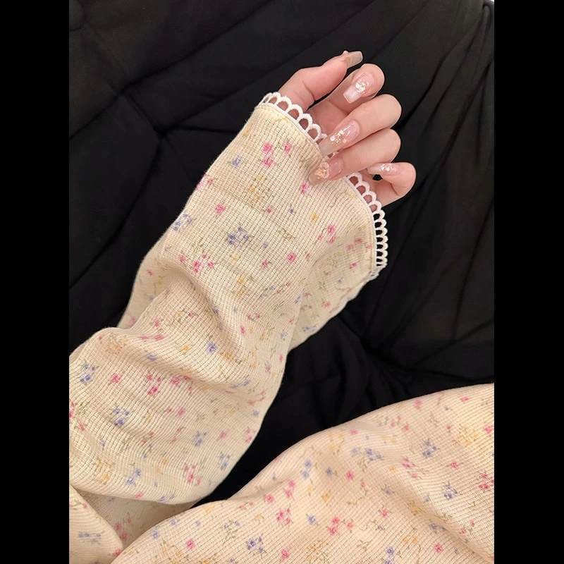 温柔系甜美碎花双层棉纱睡衣春秋款长袖长裤家居休闲服套装可外穿