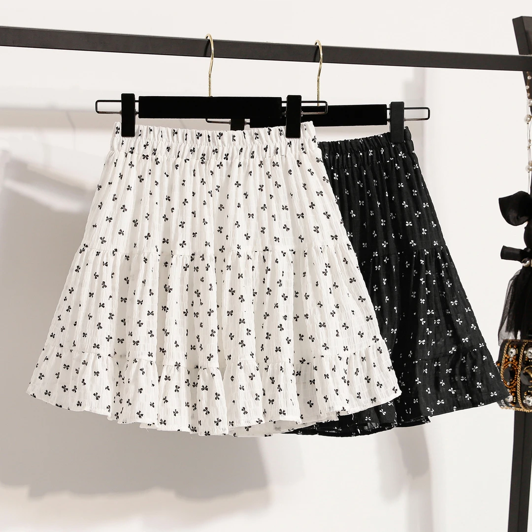 设计感碎花蝴蝶结半身裙女夏季小众高腰A字裙甜美风短裙显瘦裙子