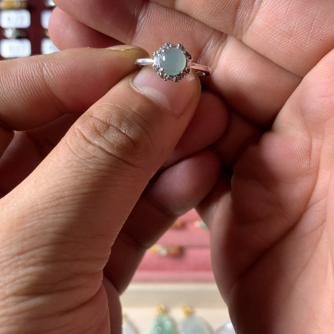 平***刺翡翠银S925镶嵌戒指637