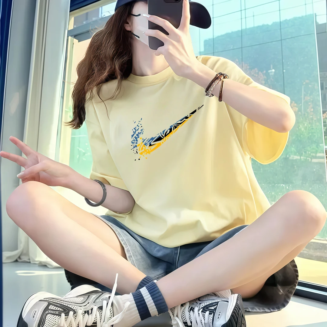 奥特莱斯官方正品轻薄柔软纯棉短袖t恤女2025新款休闲宽松上衣ins