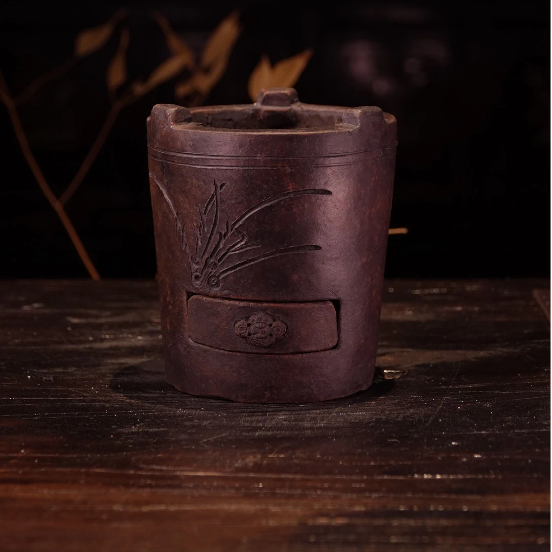 天窑熏烧手工雕刻兰花炉