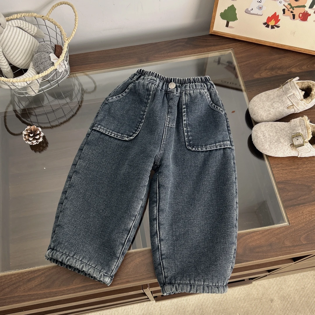 【朱鑫宇专属】男童加绒牛仔裤2024新款儿童灰色加绒直筒裤BMD5160