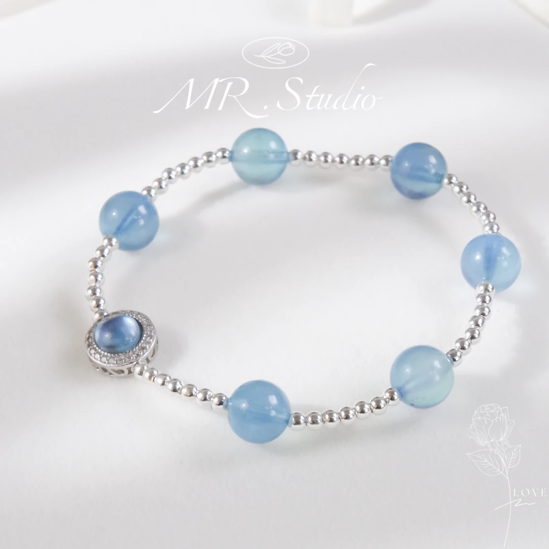 木润【海蓝宝】S925银天然宝石海蓝宝手串