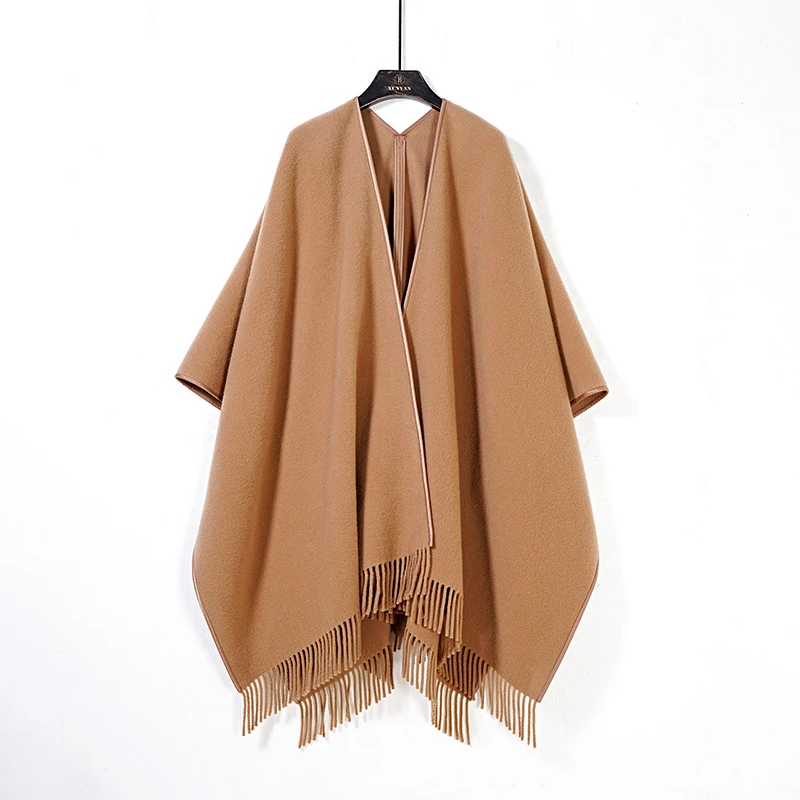 極简大气经典意大利进口羊毛百搭流苏斗篷披肩披风3084-3