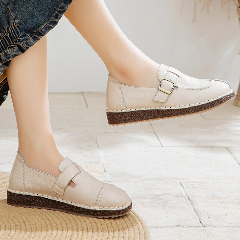2025春秋新款时尚搭扣平底鞋休闲圆头勃肯女鞋软底妈妈鞋单鞋8551