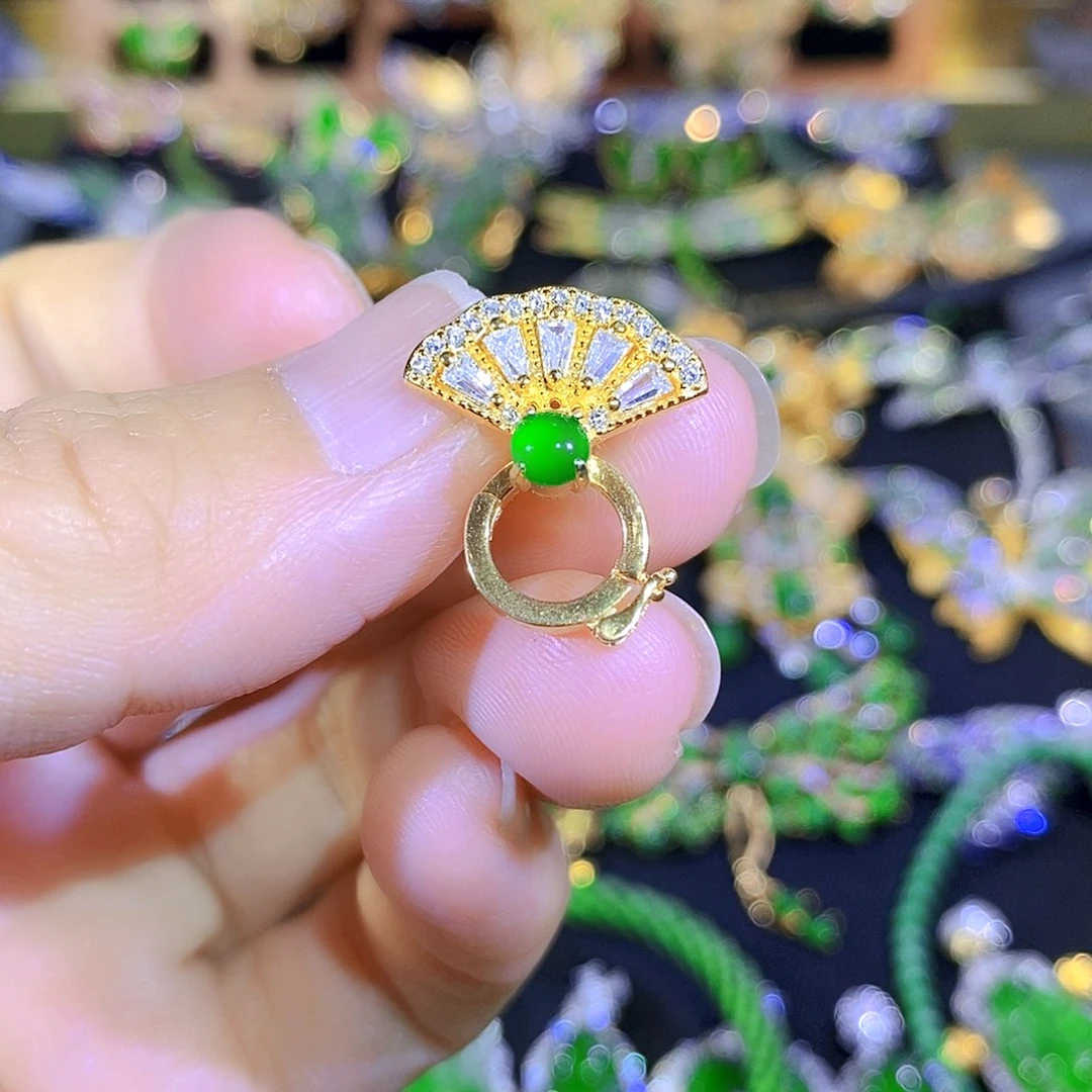 吊坠(不含链)银S925镶嵌翡翠