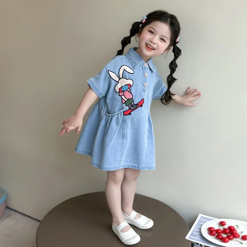 YeeHoO/英氏【断码】女童牛仔连衣裙夏装2025新款儿童夏季洋气短袖