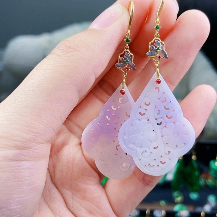 翡翠耳饰银S925镶嵌饰品