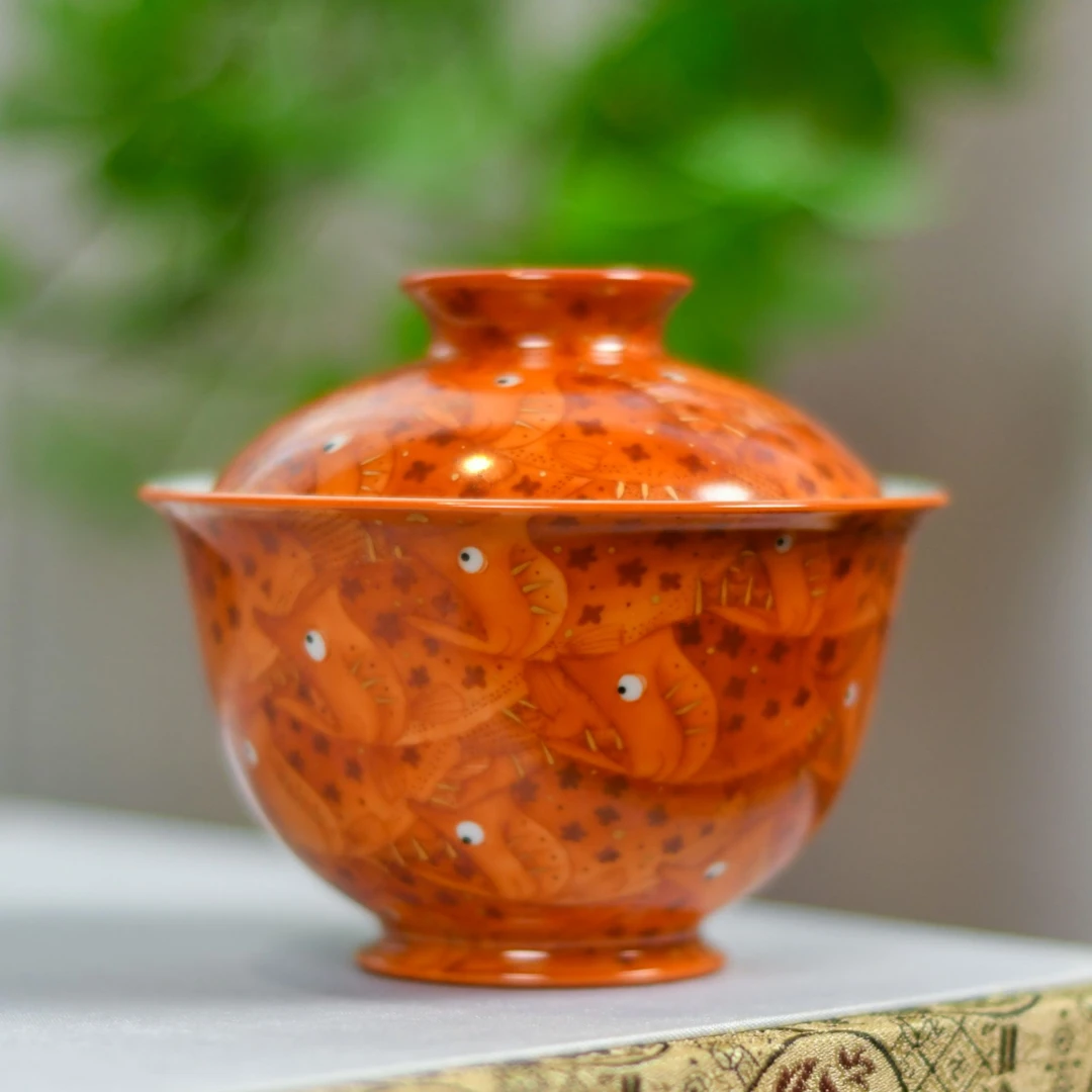 小卿亭·帆红权贵盖碗景德镇纯手工手绘