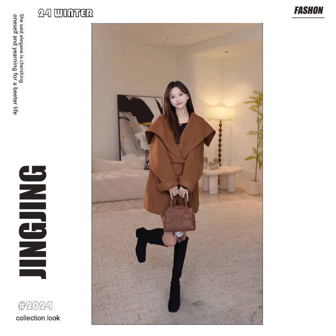 【婧婧】韩系时尚气质外套赫本风海军领短款双面毛呢大衣28D226