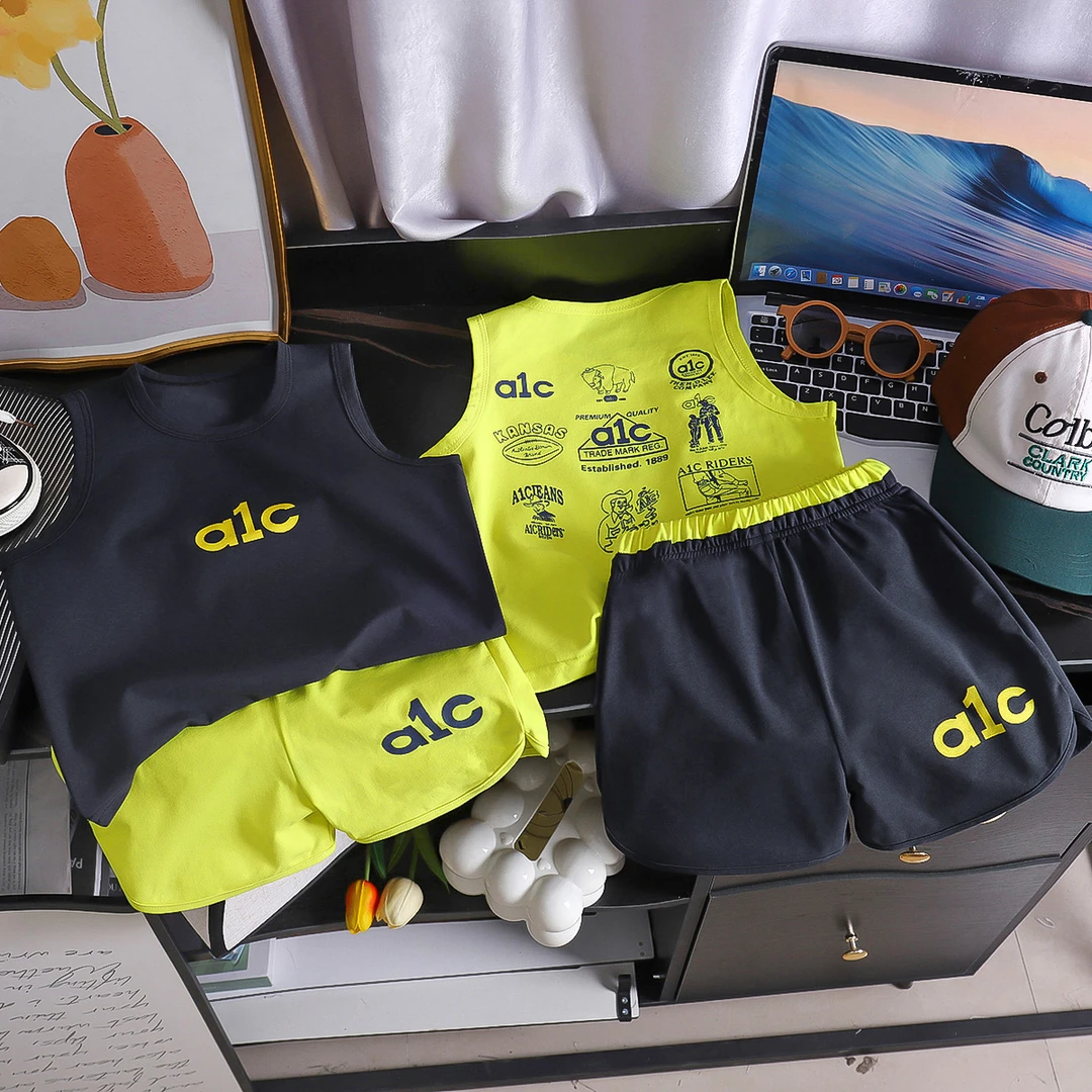 夏季印花新款两件套短裤宽松运动宝宝休闲无袖速干背心套装男童