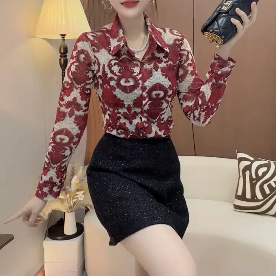 印花设计感长袖T恤女春秋百搭显瘦高弹遮肉衬衫穿搭