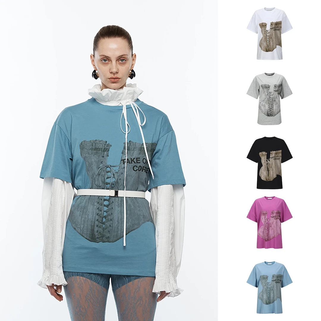 YCH设计师品牌 紧身胸衣印花T恤休闲时尚女 DSC买手店 DY5Y03001