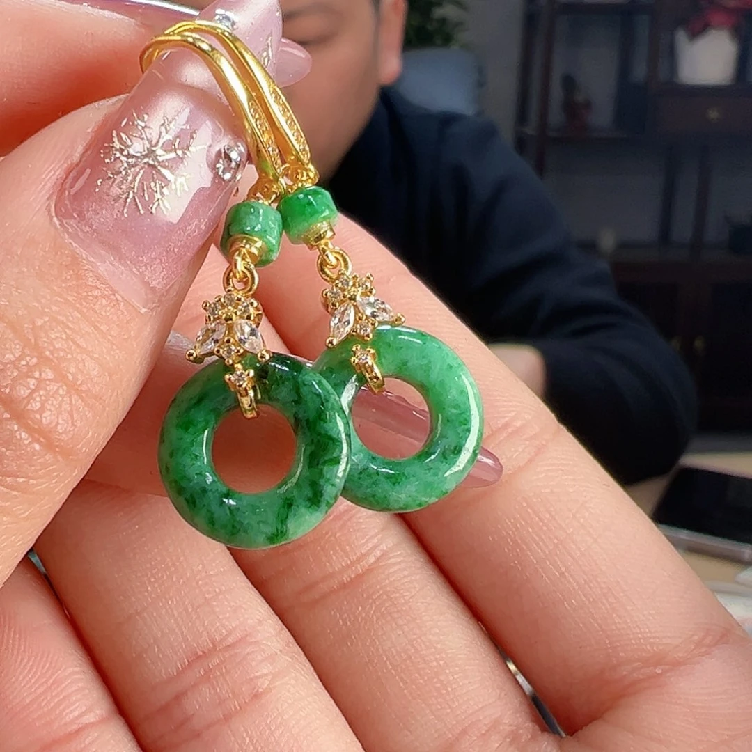 翡翠耳饰银S925镶嵌耳环50