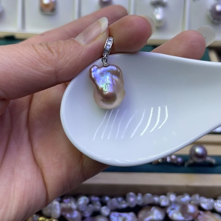 淡水珍珠吊坠(不含链)银S925镶嵌