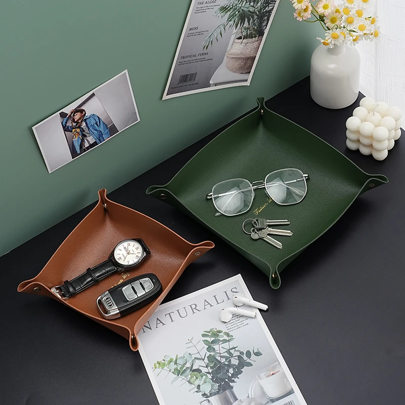 北欧ins皮革收纳盒桌面收纳托盘PU皮质首饰化妆品钥匙玄关储物盒