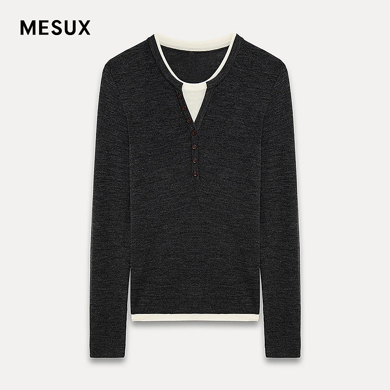 MESUX米岫2025秋冬新品假两件绵羊毛打底衫毛针织衫MNFPE402