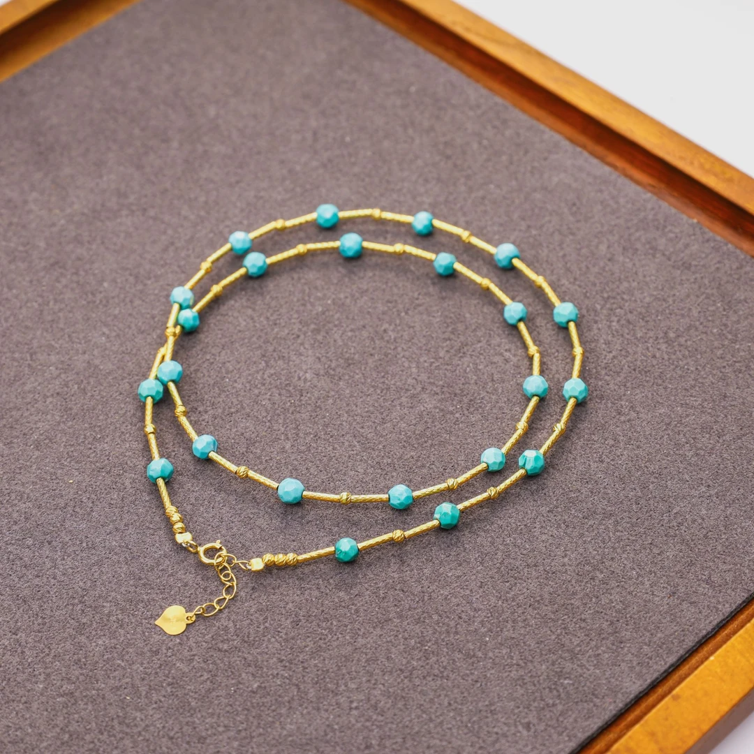 【心如珠宝精品店】18K绿松切面满天星项链HTC460-04