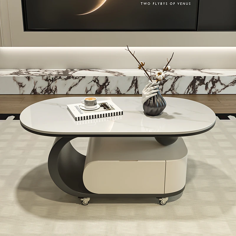 轻奢岩板茶几家用现代小户型客厅意式北欧茶桌极简带储物铁艺边几