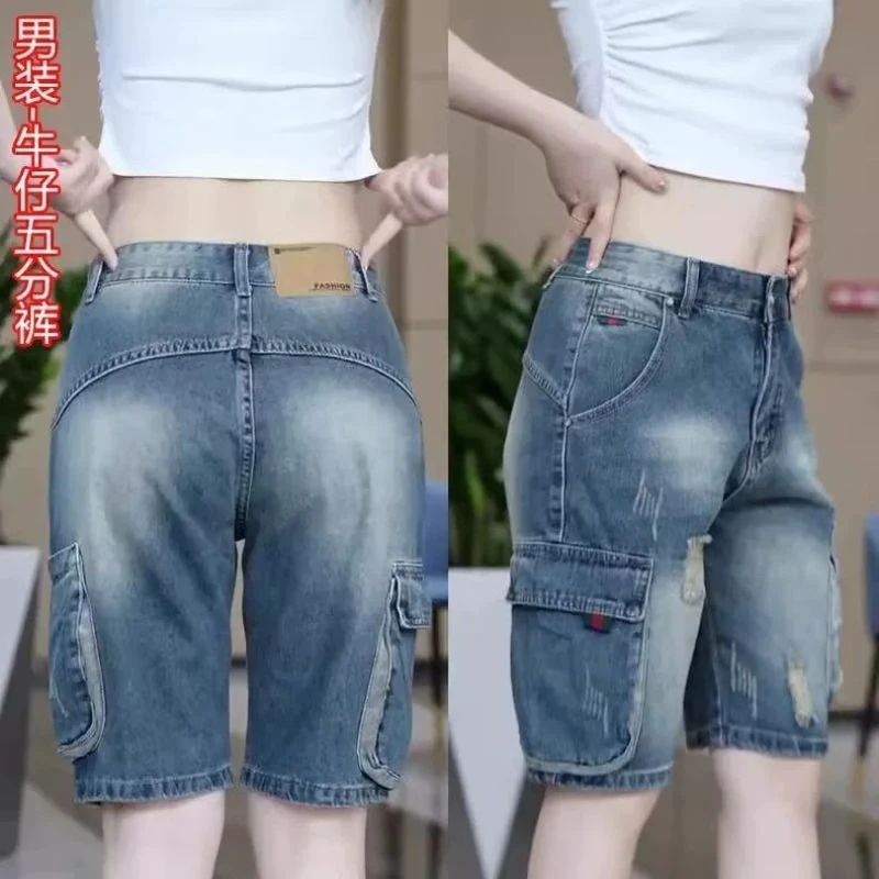 美式复古牛仔短裤男潮流百搭宽松休闲裤子男款2025夏季薄款工装裤