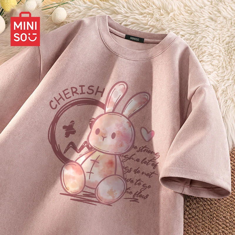 名创优品粉色T恤情侣装韩版短袖2025夏季新款潮牌百搭休闲风