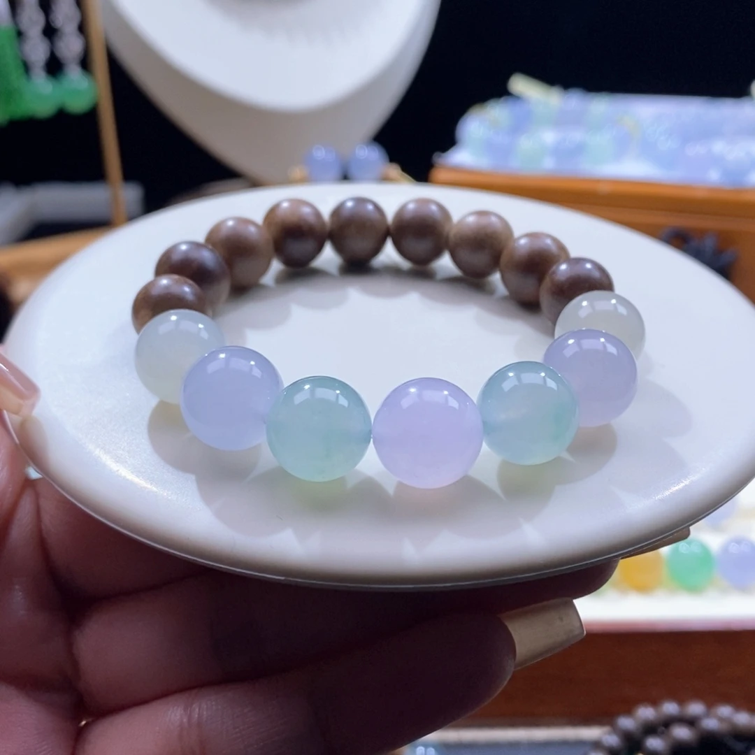 翡翠未镶嵌手串冰马卡龙手串卡12+