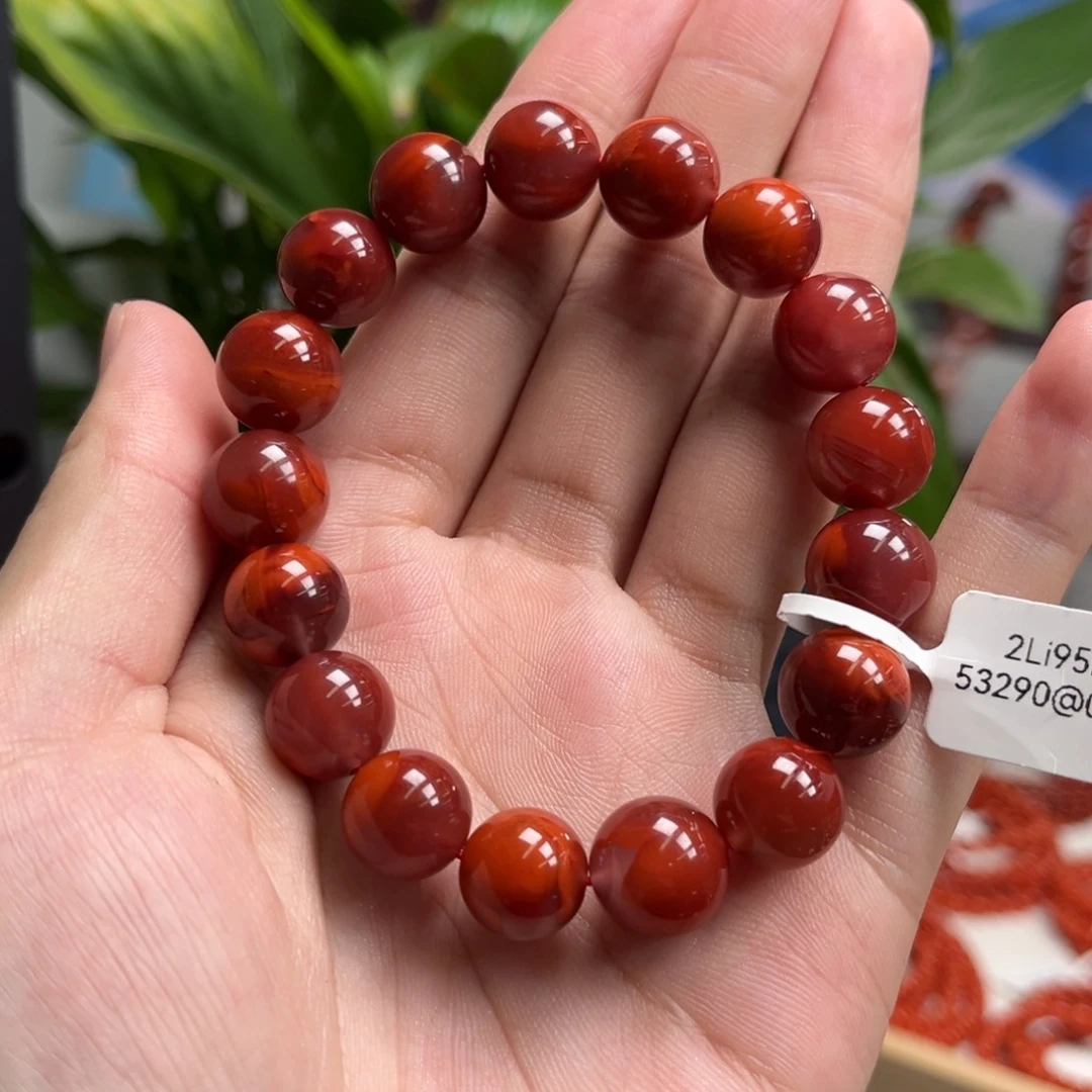 花***未镶嵌手链南红玛瑙瓦西牛血红手串12+