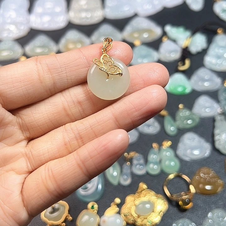 和田玉（白玉）银S925镶嵌颈饰平安扣