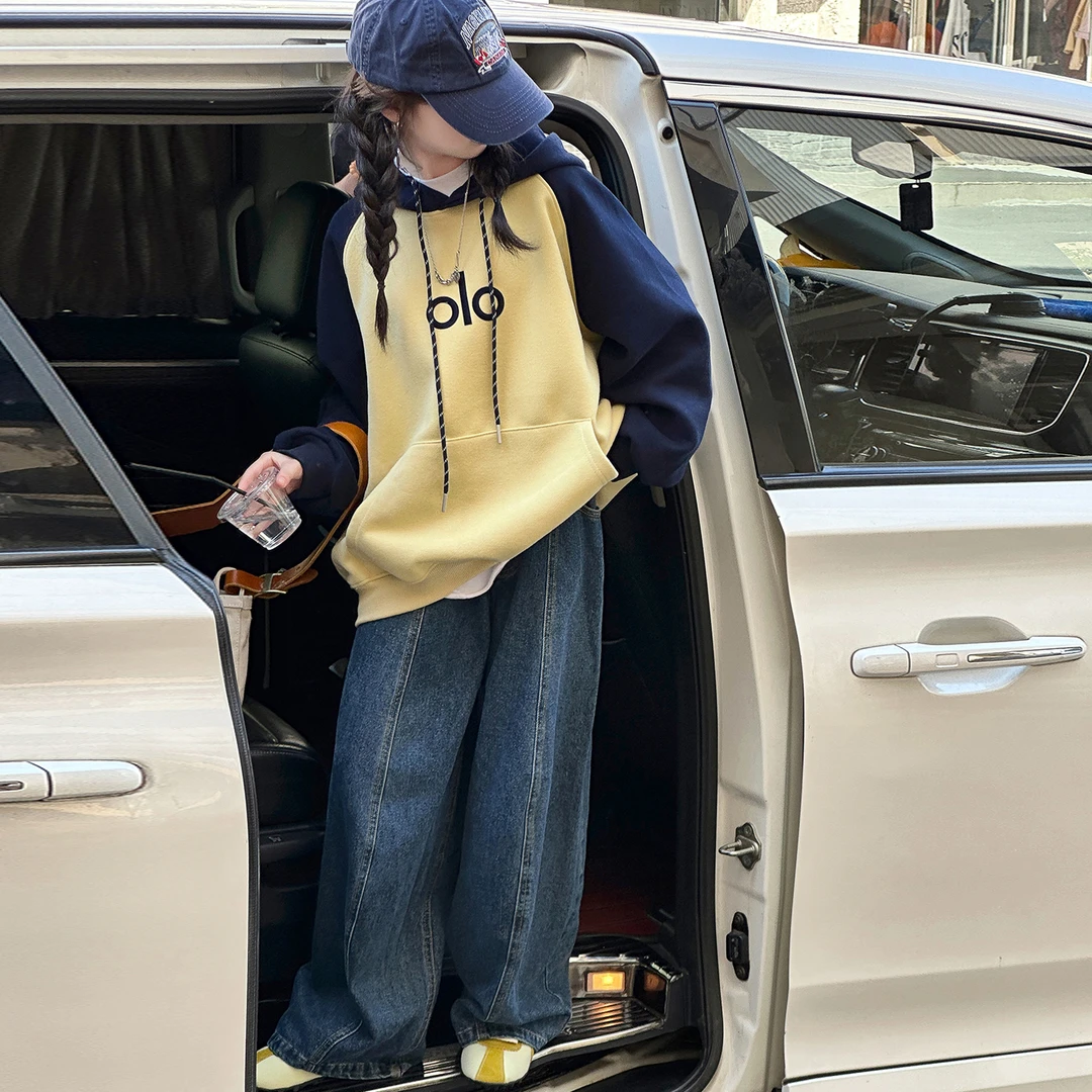 女童卫衣春秋装2025新款女大童韩系连帽上衣初中生秋季休闲打底衫