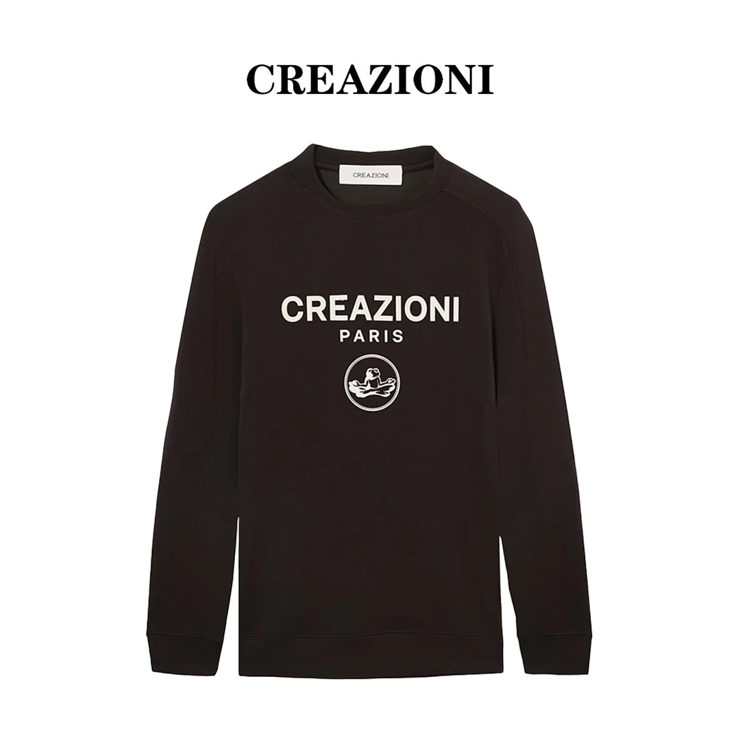 CREAZIONI青蛙男士轻奢秋冬压花休闲透气长袖T恤百搭保暖t恤圆领