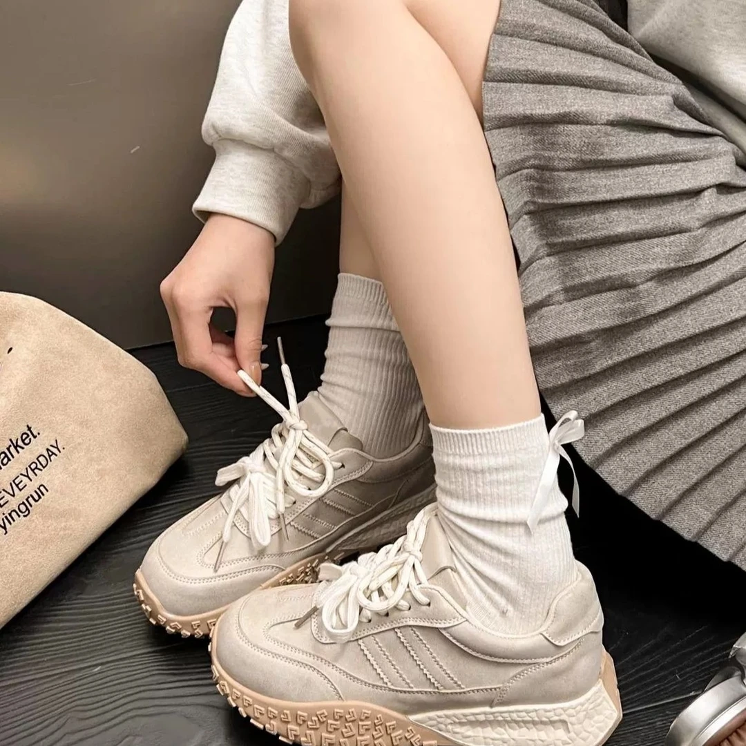 德训鞋女2025新款复古皮面系带ins休闲运动阿甘鞋 2218