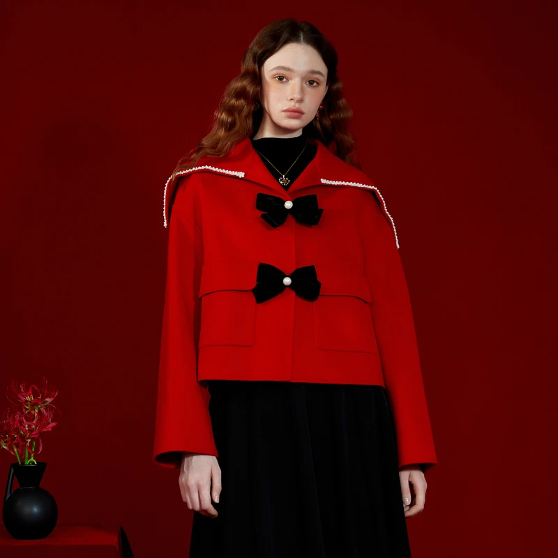 【诗语专属】Caroline秋新款时尚翻领短款毛呢外套ECRDDA46