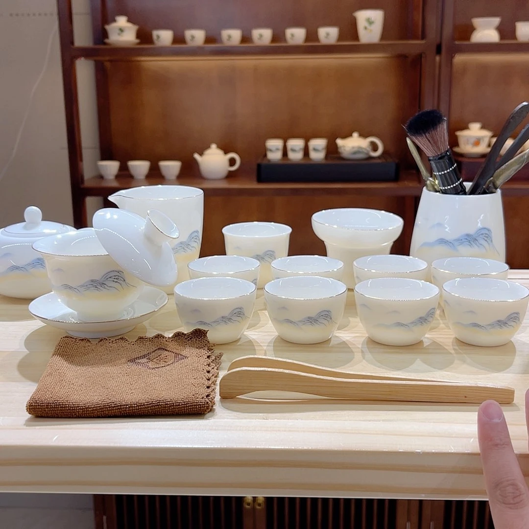 瓷片玄致羊脂玉瓷茶具套装