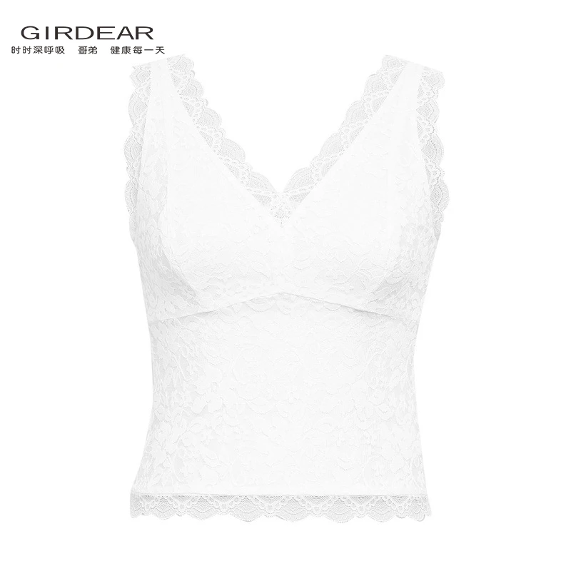 GIRDEAR/哥弟气质显瘦百搭V领质感蕾丝套头薄款背心1300938