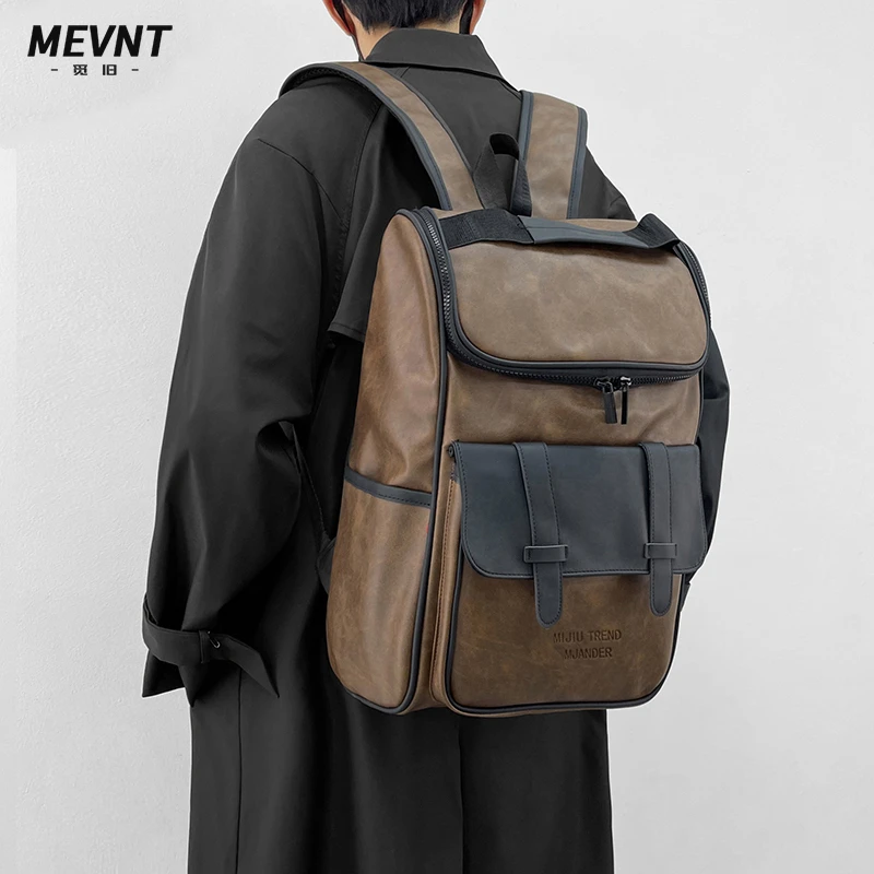 觅旧双肩包男休闲通勤男士高级感商务出差电脑背包旅行大容量书包
