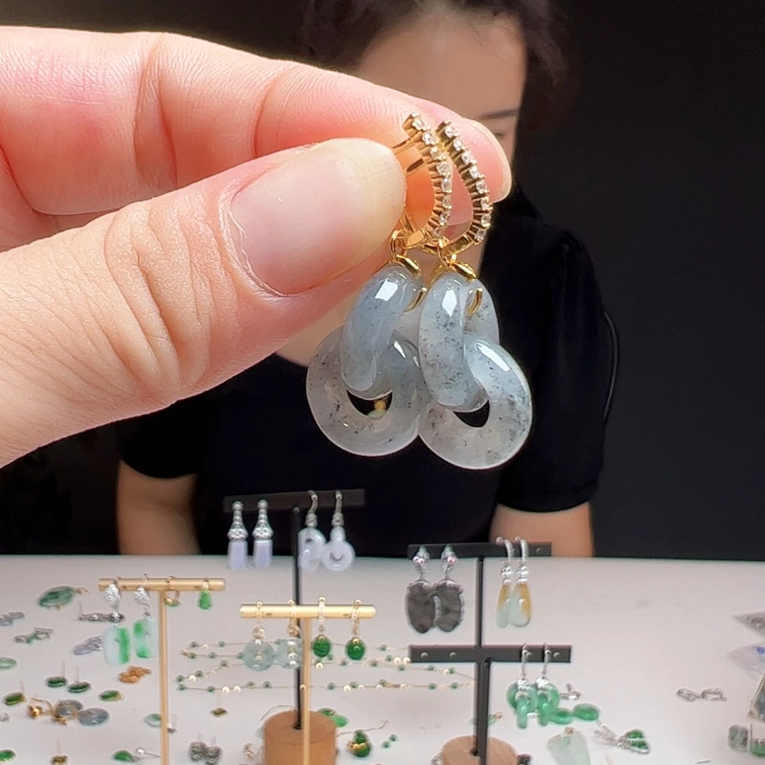 银S925镶嵌翡翠耳饰天然翡翠