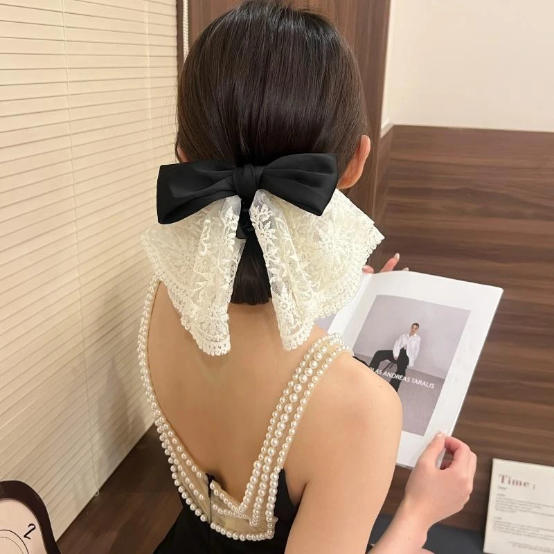 法式女士高级感抓夹2025新款蕾丝蝴蝶结气质后脑勺马尾夹发卡头饰