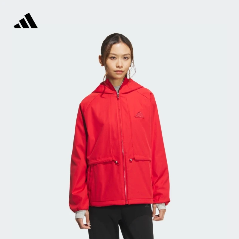 阿迪达斯官方 拒水防泼宽松收腰休闲连帽夹克外套女adidas JZ1588