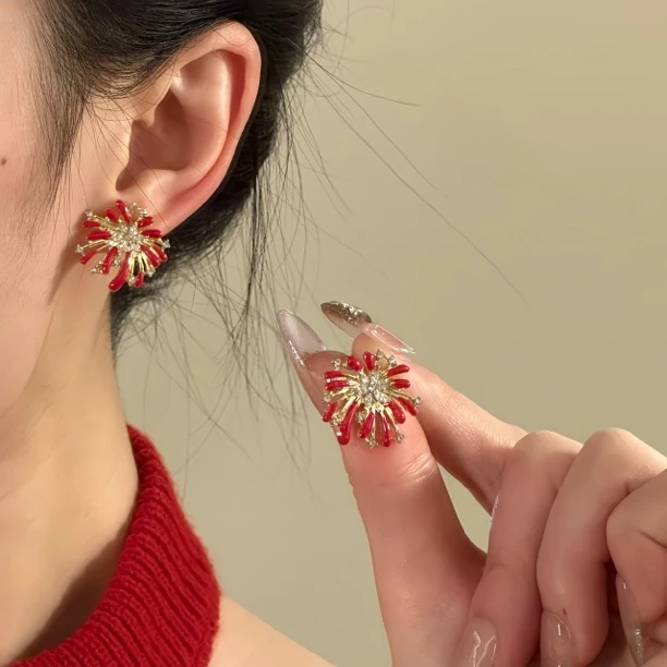 铜合金耳饰 铜合金耳饰 红色轻奢高级感气质百搭女款耳饰