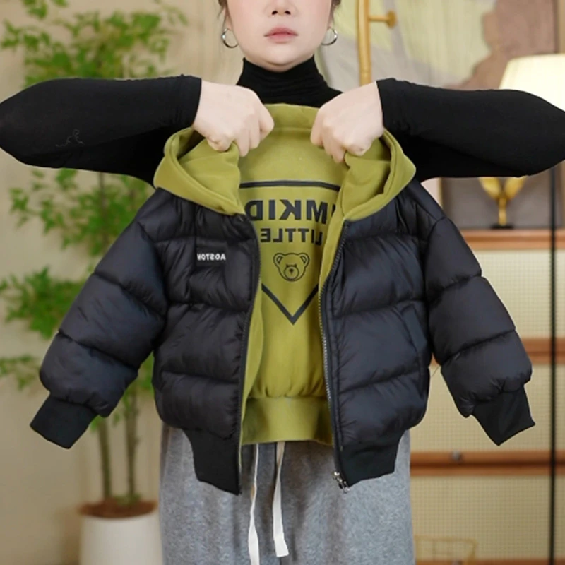 男童冬装棉服外套2025冬季新款女宝宝双面双穿加夹棉加厚连帽棉衣