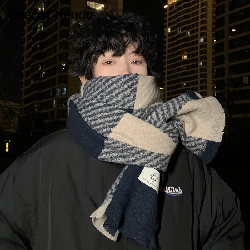 Charm Kendo围巾男士冬季韩系格纹加厚保暖围脖氛围学生情侣礼物