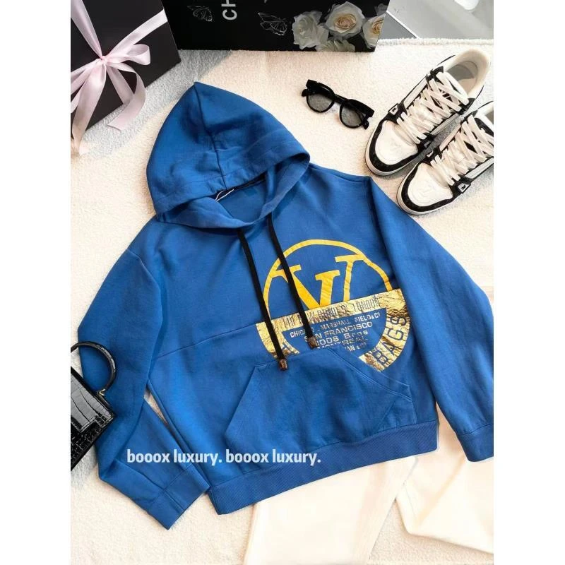 95新 LouisVuitton/路易威登  pp1370 棉 蓝色logo字母印花卫衣 M