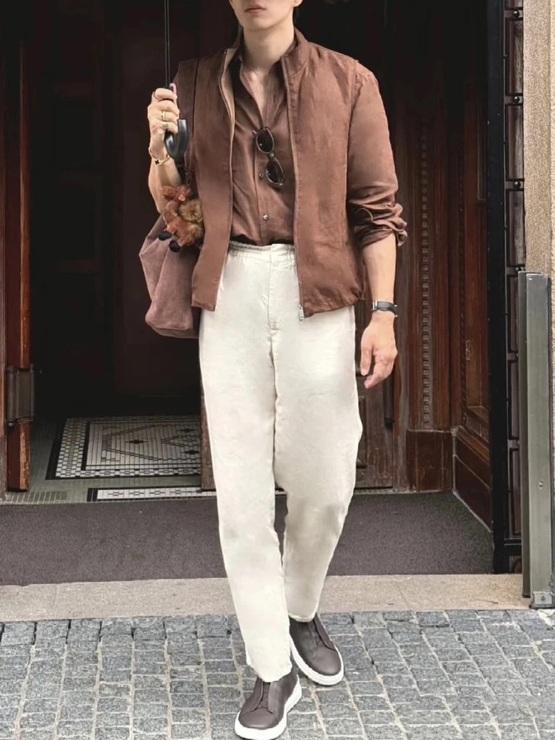 男士夏季薄款透气天丝麻休闲裤凉爽透气速干长裤 5833