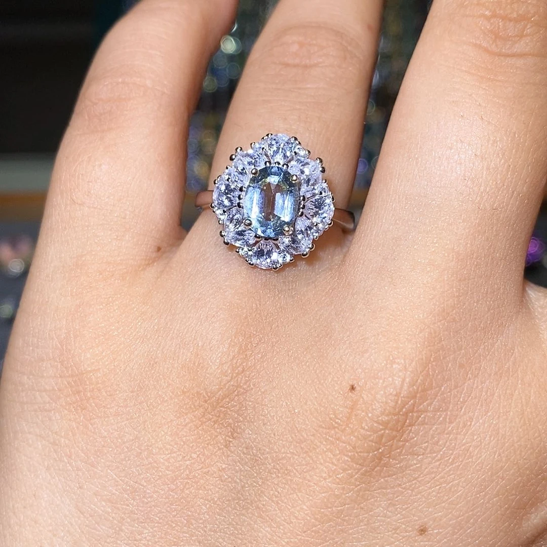 海蓝宝石戒指银S925镶嵌