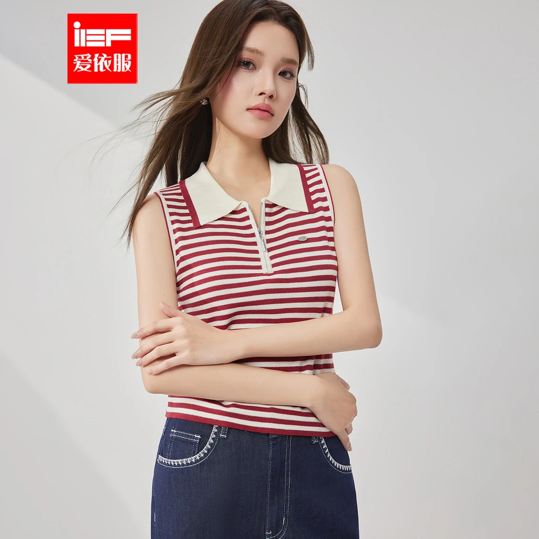 IEF/爱依服2025夏季新款韩系文艺通勤气质修身显瘦条纹背心流光风