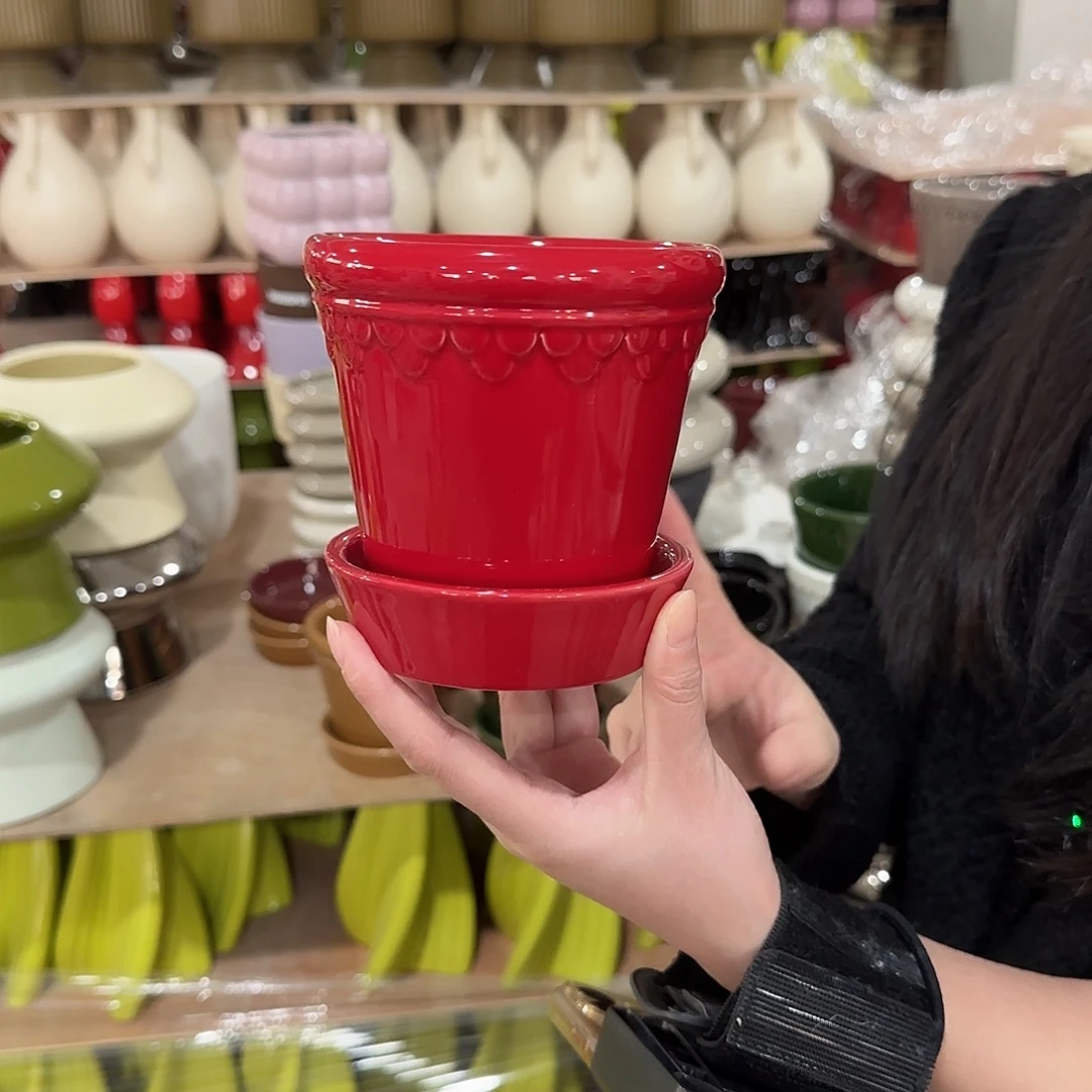 b4红色带托花盆花盆花盆